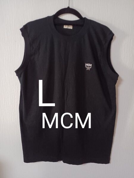 MCM☆ノースリーブ Tシャツ タンクトップ ブラック ロゴ刺繍 ヴィンテージ コットン 黒色