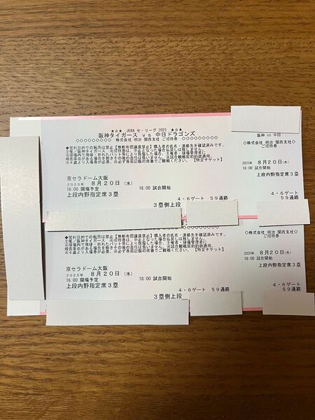 8月20(水)阪神タイガースvS中日ドラゴンズ ペアチケット