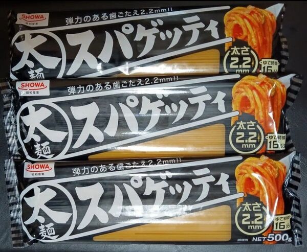 キャンプ飯に!昭和産業 パスタ 太麺スパゲッティ 弾力のある歯ごたえ 2.2mm 500g×3袋セット ゆうパケット
