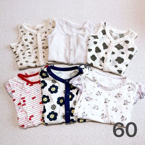 ベビー ロンパース 6枚 セット 夏 半袖 ノースリーブ タンクトップ メッシュ 60 肌着 ボディースーツ
