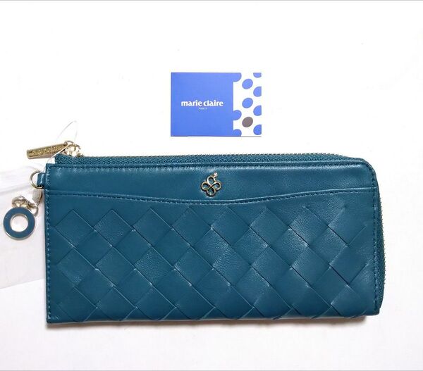 Marie Claire PARIS マリ・クレール ラム革 長財布 L字ジップウォレット レザー ブルーグリーン ネイビー