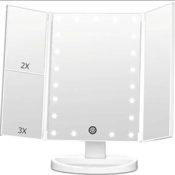 三面鏡 女優ミラー メイクアップ 鏡 拡大鏡(2倍/3倍) LED 電池 USB ホワイト