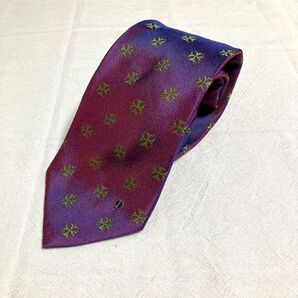 dunhill ダンヒル ネクタイ パープル グリーン 小紋柄 ビジネス カジュアル メンズ 紳士 シルク 絹 UK製 イギリス