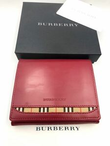 バーバリー　二つ折り財布　レッド　小銭入れ付き　未使用品　BURBERRY メンズ　レディース　カードケース　コインケース