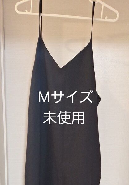 GUバックリボンキャミソールワンピースM 黒 ブラック