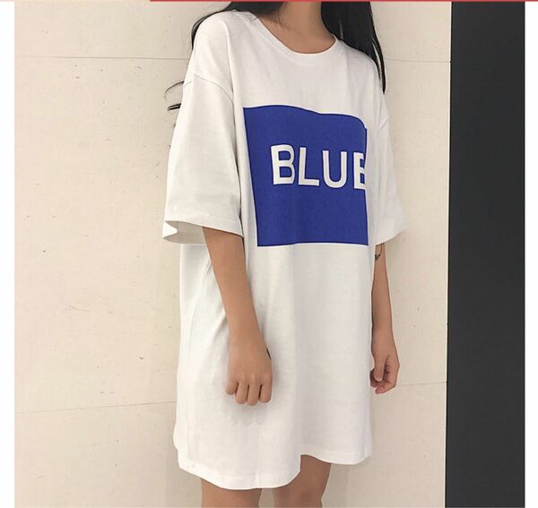 夏新作 ゆったりめ前ロゴ Tシャツ風ワンピース