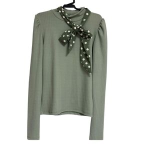 ロイヤルパーティー スカーフ付長袖カットトップス (グリーン)