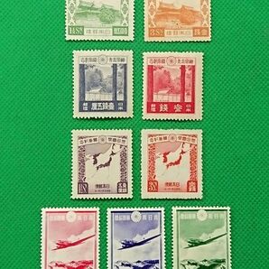 格安!明治神宮鎮座/神宮式年遷宮/国勢調査等/戦前切手9種/糊落ち品含む/昭和4年頃/12年/カタログ価格7,300円/№4309