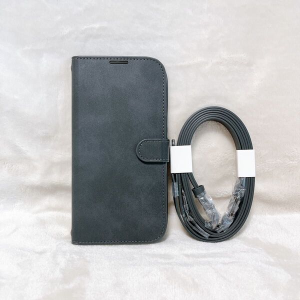 Spigen iPhone 15 Pro Max ケース 手帳型 革 ショルダー ストラップ マグネット式 カード収納 ブラック