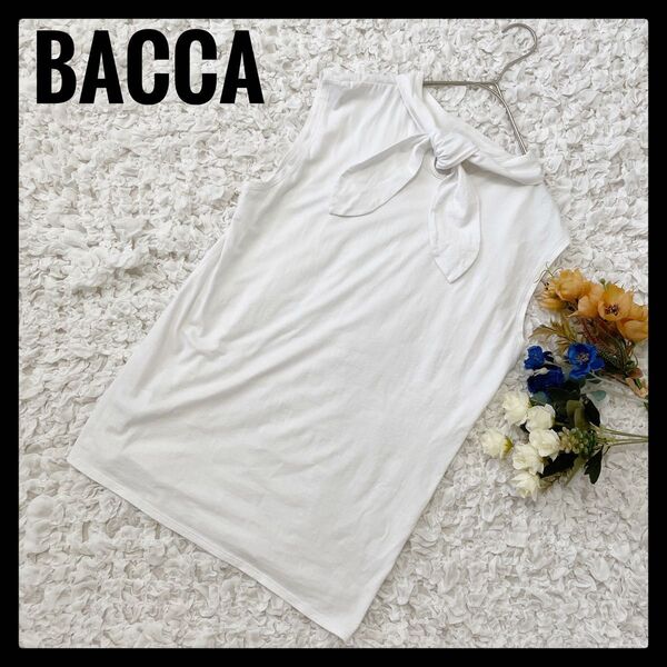 綿100% BACCA バッカ リボン ノースリーブカットソー ホワイト 日本製