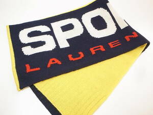 【送料無料 即決】POLO SPORT RALPH LAURENカラーブロック マフラー183cm x 25.5cmニットスカーフKNIT SCARFネイビーxイエロー紺x黄色 新品