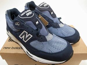 【送料無料 即決】日本未発売 NEW BALANCE UK製 M991NVB 25cm US7 新品 オールレザー 紺 NAVY ネイビーxブルー スウェード ヌバック 英国製