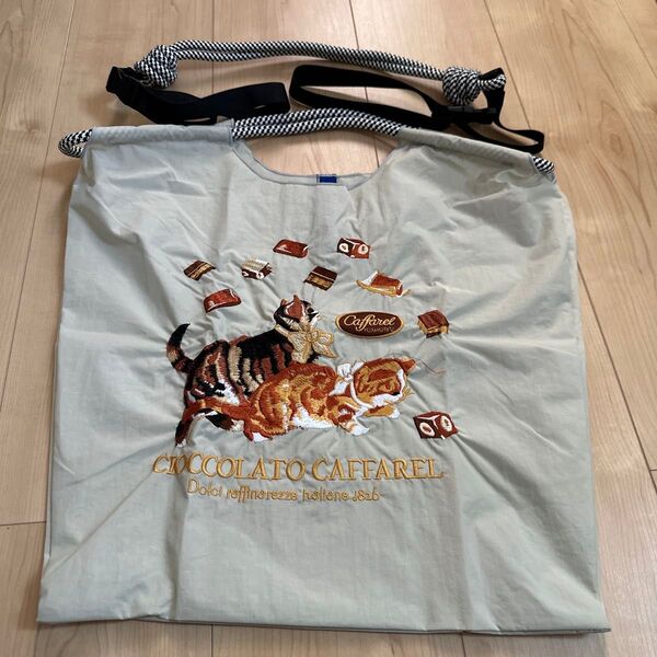 刺繍エコバッグ ショルダーストラップ付き 猫 カファレル