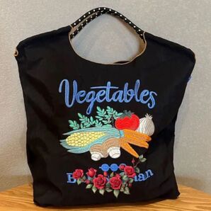刺繍エコバッグ ベジタブル ブラック M