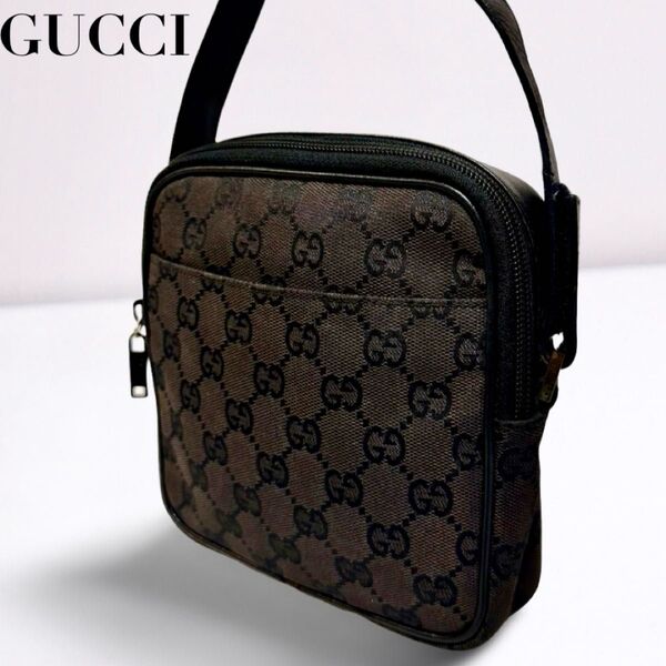 GUCCI グッチ ミニショルダーバッグ ハンドバッグ GGキャンバス ブラック キャンバス レザー ユニセックス 正規品