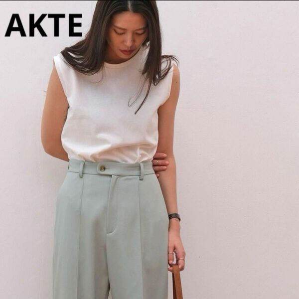 AKTE アクテ ホワイト ノースリーブ タンクトップ ボックスタンクトップ Tシャツ 袖なし 白 ホワイト コットン100%