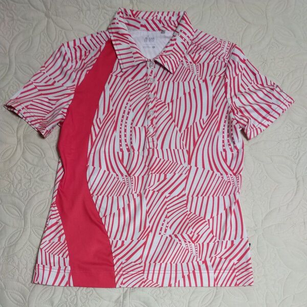 n'OrLABEL ボーダー柄ポロシャツ レディース レッド×ホワイト Lサイズ