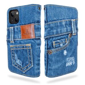 iPhone16/16Plus/16Pro/16Promax用ダメージデニム手帳型ケース UKTrident ユーケートライデント