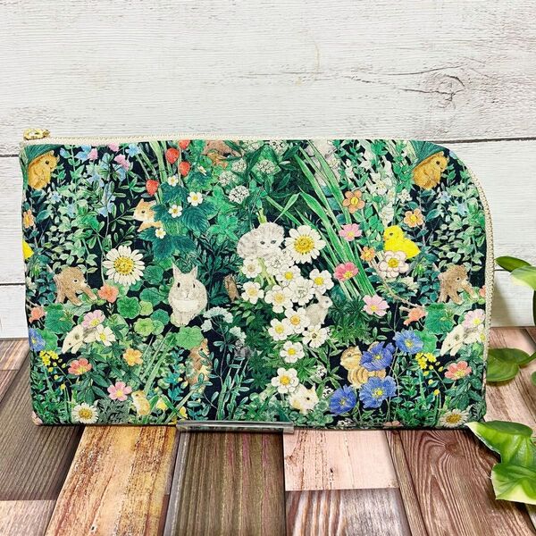 L字ファスナーポーチ ユキエモン ボタニカルフラワー ハンドメイド 通帳入れ マルチケース