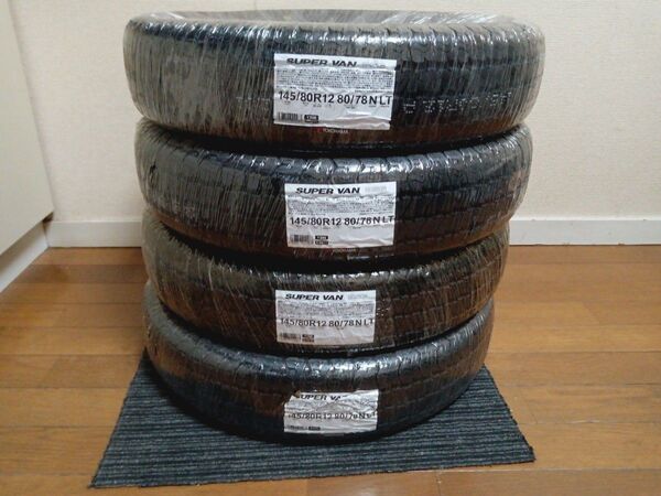 未使用 ヨコハマ SUPER VAN 145/80R12 タイヤ 4本セット 2025年製 ラベル付