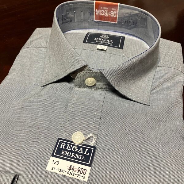 REGAL FRIEND 形態安定ワイシャツ M(39-80) チャコールグレー無地 ワイドスプレッド