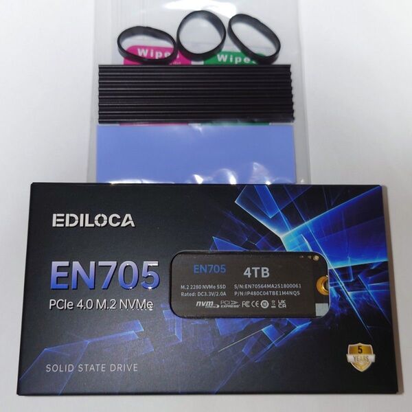 【新品】4TB Ediloca EN705 NVMe M.2 SSD 5000MB/s PS5対応 ヒートシンク付き