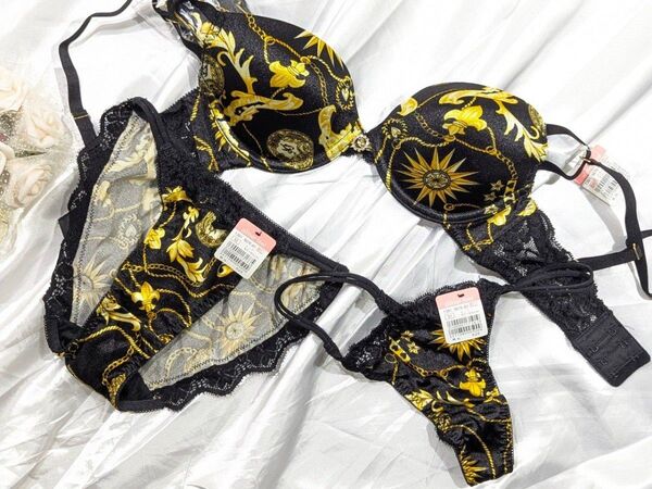 廃盤品 エメフィール 3点セット ブラショーツセット Tバック ショーツ サテン下着