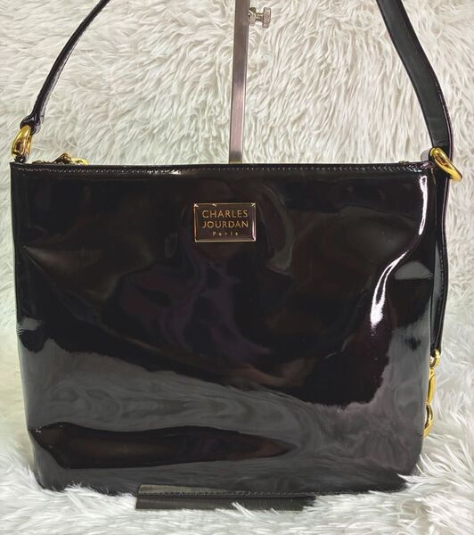 CHARLES JOURDAN シャルル・ジョルダン ショルダーバッグ エナメル×レザー 黒 ブラック 肩掛け