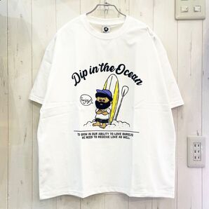 新品タグ付き サーフィン 刺繍 OJISAN Tシャツ ユニセックス 半袖 綿 海 プリントT カジュアル ホワイト Mサイズ