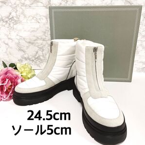 未使用品★チアキカタギリ パディングショートブーツ 厚底 キルティング 24.5cm 白(470)