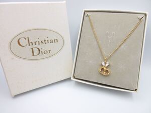 【保管品】箱付き Christian Dior ネックレス CD ストーン ロゴ クリスチャン ディオール ヴィンテージ アクセサリー レディース ts-1-55x