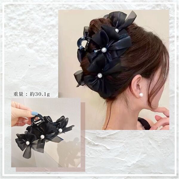 韓国 バンスクリップ ヘアクリップ 大きめ シフォン チュール 髪留め フリル ヘアアクセサリー 髪飾り 結婚式 ロング