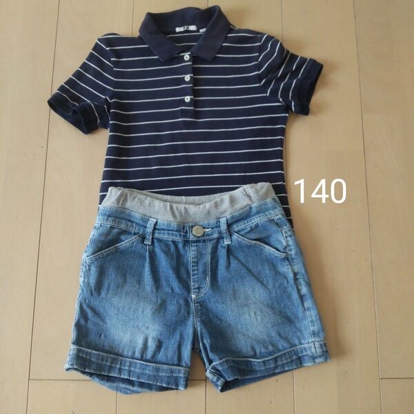 UNIQLO ポロシャツS デニムショートパンツセット MPS 140cm 半ズボン
