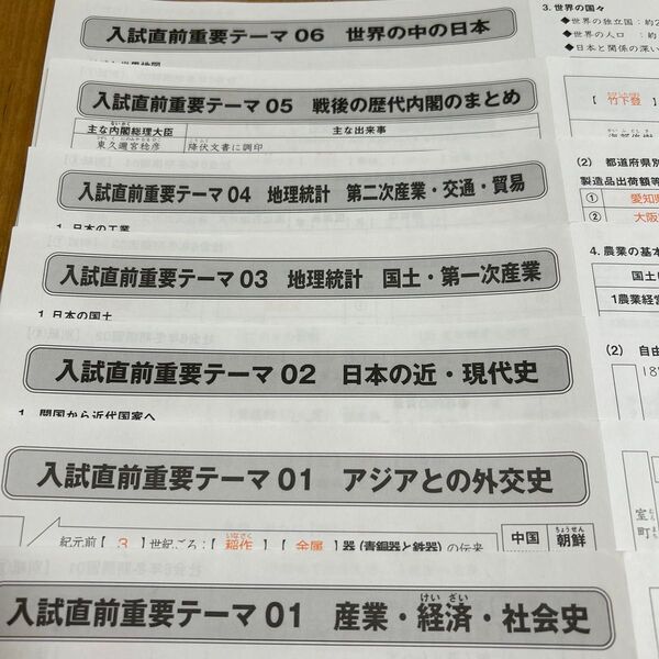 SAPIX6年2025年2月入試直前重要テーマ まとめプリント 歴史 地理 経済 社会史 原本