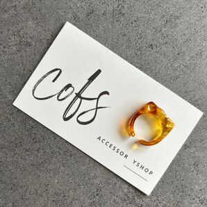 A454 【指輪の御守り】水晶 べっこうカラー スクエアリング 8号