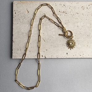 No.1414 オールステンレス ゴールド ハート ネックレス マンテル カジュアル ステンレス 錆びにくい 金 個性的