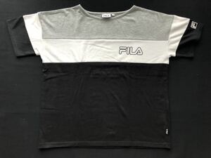 フィラ レディース Tシャツ 3色切替え 半袖Tシャツ FILA　　ブラック×ホワイト×グレー 早1050