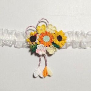 No.396 ヘアバンド ベビークリップ 髪飾り お宮参り 百日祝い つまみ細工 ハンドメイド