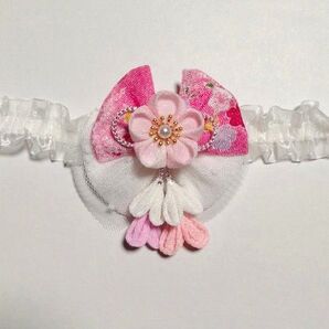 No.397 ヘアバンド ベビークリップ 髪飾り お宮参り 百日祝い つまみ細工 ハンドメイド