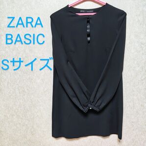 ZARA BASIC ザラベーシック 黒 長袖 S ブルオーバー ミニワンピース チュニック フォーマルファッション カジュアル