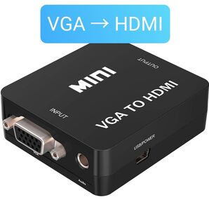 VGA to HDMI 変換アダプタ VGA→HDMI 出力 ビデオ変換アダプタ USB給電 1080P対応 黒色