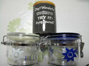  new goods used 3 piece set canister porcelain gray new bon L ELLE plastic white blue 