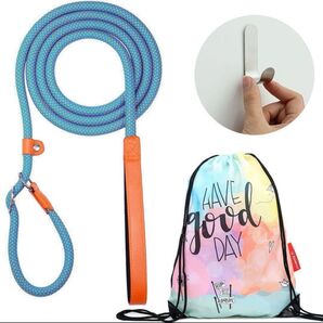 犬リード反射材料 オレンジレザーハンドル 2m 太さ8mm(巾着とフック付)