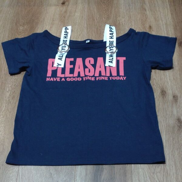 ネイビー Tシャツ160 半袖160 PLEASANT ストラップ付き カジュアル レディース 女子160 新品 タグ無し 肩出し