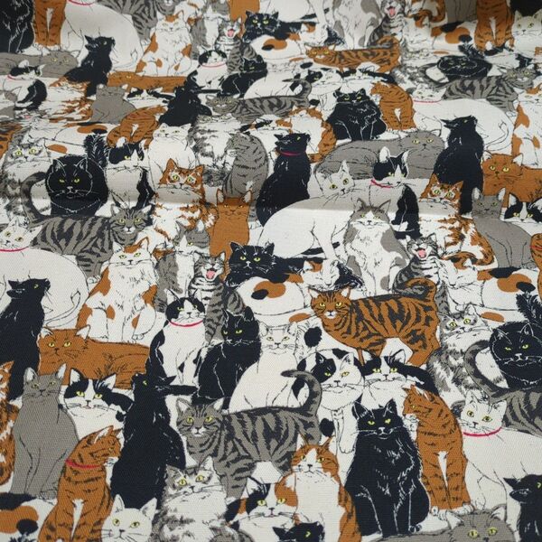 三毛猫 ねこ ハチワレ 集合 生地 オックス 55×50