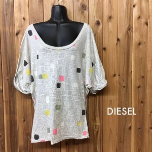 DIESEL/ diesel * short sleeves T-shirt cut and sewn tunic tops * lady's size XS* square pattern cotton cotton 100%