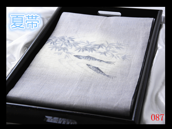 [Art] O87 carefully selected Nishijin summer obi linen gauze hand-painted Yuzen dyed fish pattern exquisite amethyst colored ground high quality art Nagoya obi ◇Inspected hairpin Nagoya obijime, band, Nagoya obi, Tailored