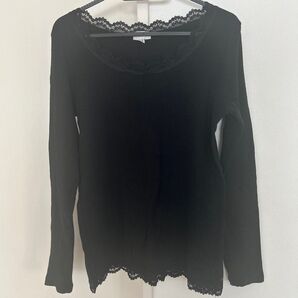 Very dense 長袖Tシャツ カットソー トップス 長袖 コットン ブラック 無地 レディースM