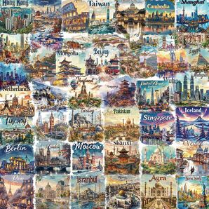 世界 PET素材シール50枚 ステッカー 旅行 都市 観光 トラベル