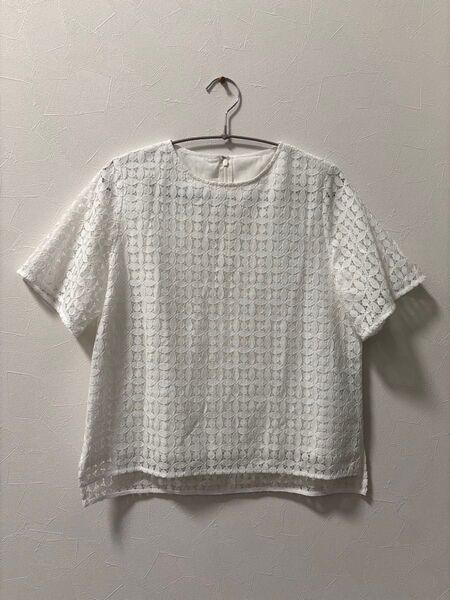 未使用 UNITED ARROWS GREEN LABEL RELAXING 半袖 カットソー レース 白